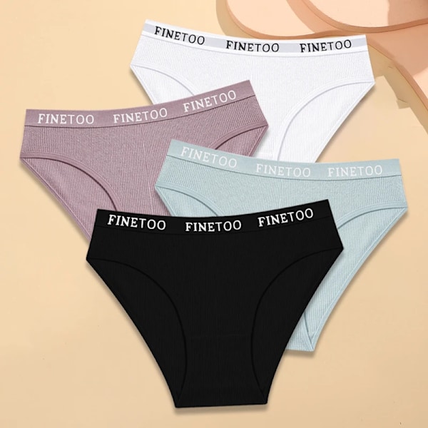 FINETOO 4-pack Bomullsrandiga Underkläder Dam Trosor Brevband Trosor Damer Låg Midja Underkläder Enfärgade Andningsbara Underbyxor Style 10 M