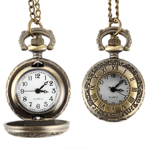 Vintage Pocket Watch Legering romerskt nummer Dual Time Display Klocka Halsband Kedja Klockor sliver