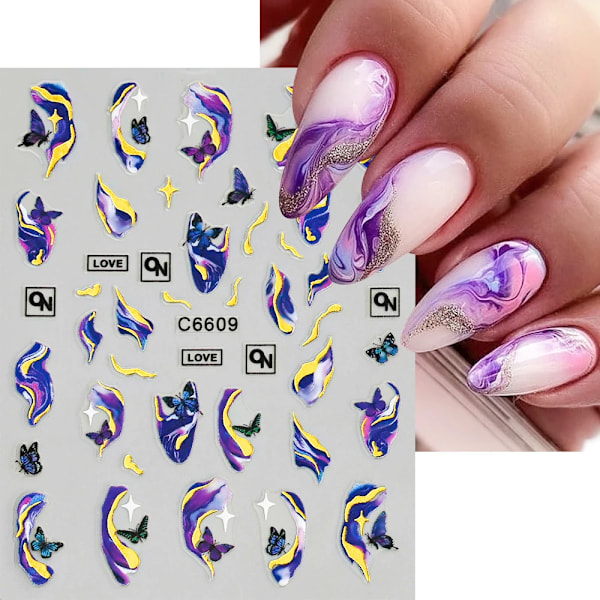 12/6/4 st Marmor 3D Nagelsticker Bronzing Våglinjer Bläck Blomstrande Sliders Blommor Fjäril Självhäftande Dekaler Manikyr Dekoration NLS286-S1-02(12pcs)