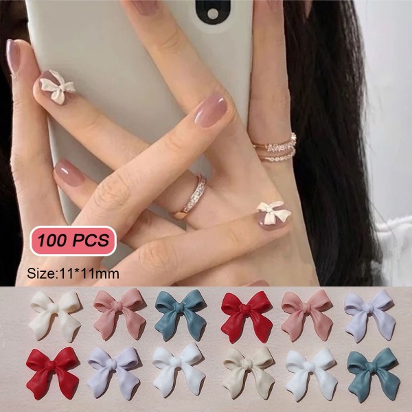 100 st Bow Resin Nail Art Dekorationer 3D Bowknot Nail Charm Ornament Smycken DIY 5