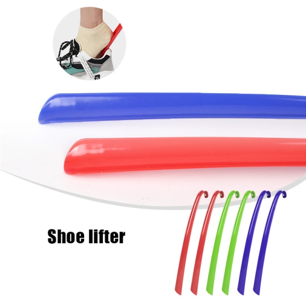 Långt skohorn av plast med krökt krokdesign Hållbar Långvarig bärbar Bekväm att använda i vardagen blue