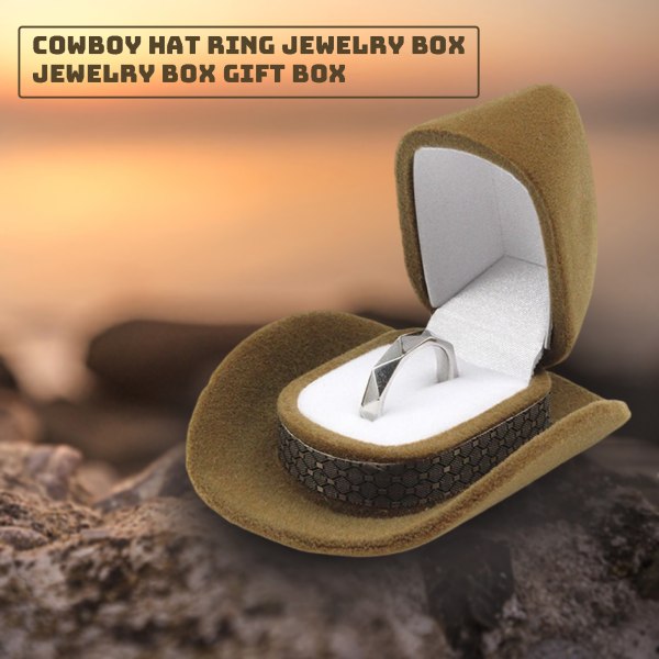 Flockande Cowboy-Hatt Ringar Box Ringar Smycken Display Case Jubileumspresent brown