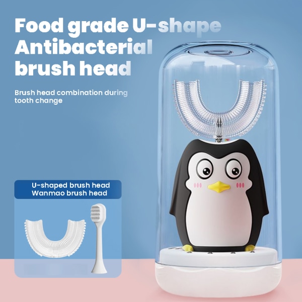 Tecknad elektrisk tandborste för barn Vattentät U-formad helautomatisk tandborste med munvattenkopp blue 2-6 years old