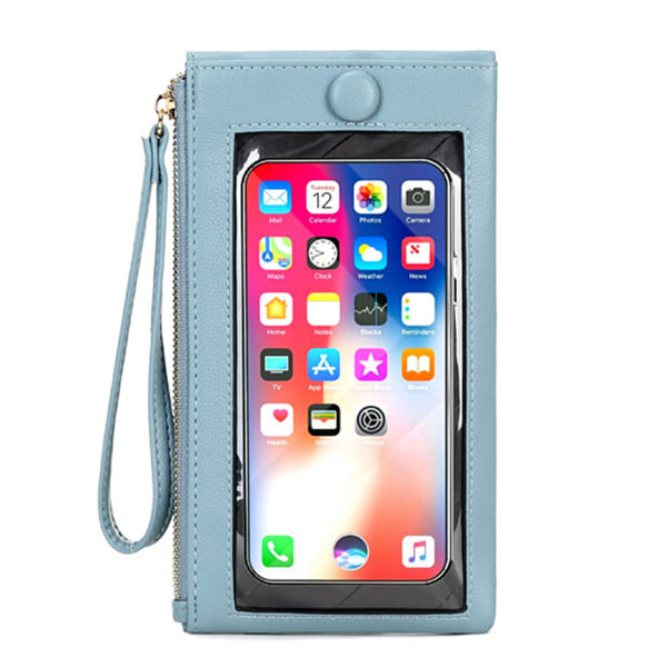 Handväska Pekskärm Mobiltelefonplånbok PU-handväska Dragkedja för dagliga kort blue