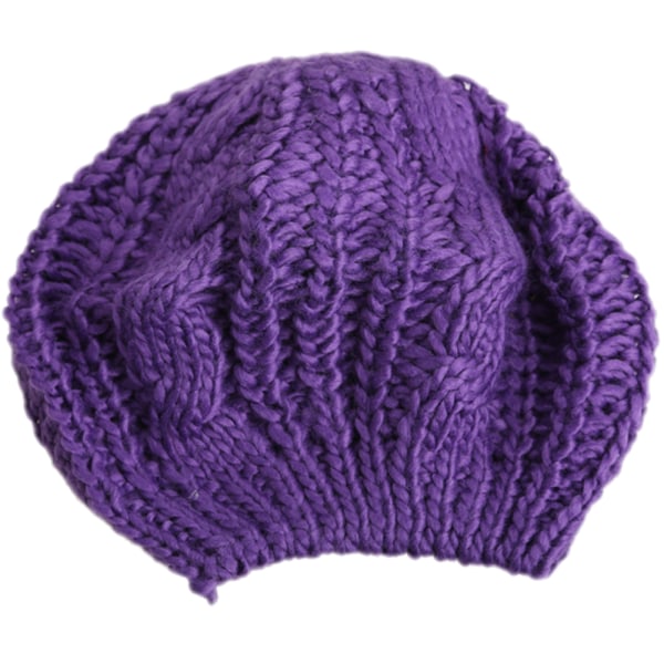 Varm vinter Kvinnor Basker Stickad Baggy Beanie Hat Multicolor Ski Cap purple