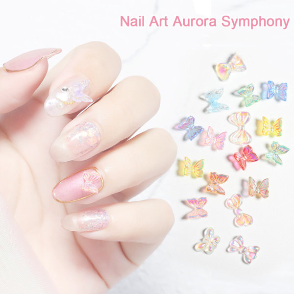 Enfärgade Nail Art Smycken Aurora Butterfly Rhinestone för Nail Art Salon 10