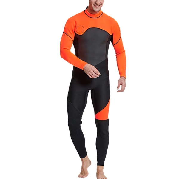 Män i ett stycke neopren våtdräkt långärmad dykardräkt för dykning Surfing simning Vattensporter orange xl