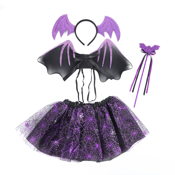 Halloween Pannband Kort kjol Vuxen Barn Set Svart Åttakantig Spider Hårband Butterfly Stick Kjol purple bat four piece set 110.8g one size fits all