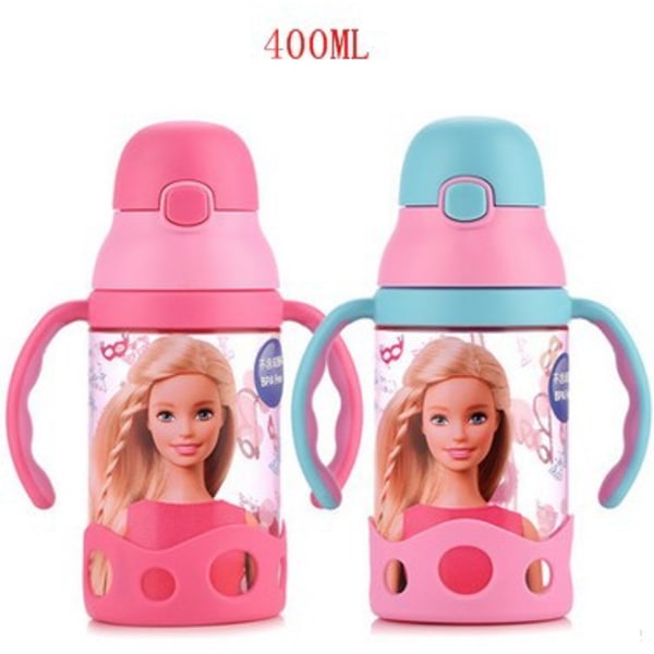 Grossistförsäljning av Barbie-dricksmuggar för barn med handtag, halmkopp, strömbrytare med en knapp, tecknad läckagesäker halmkanna rose red 400ml