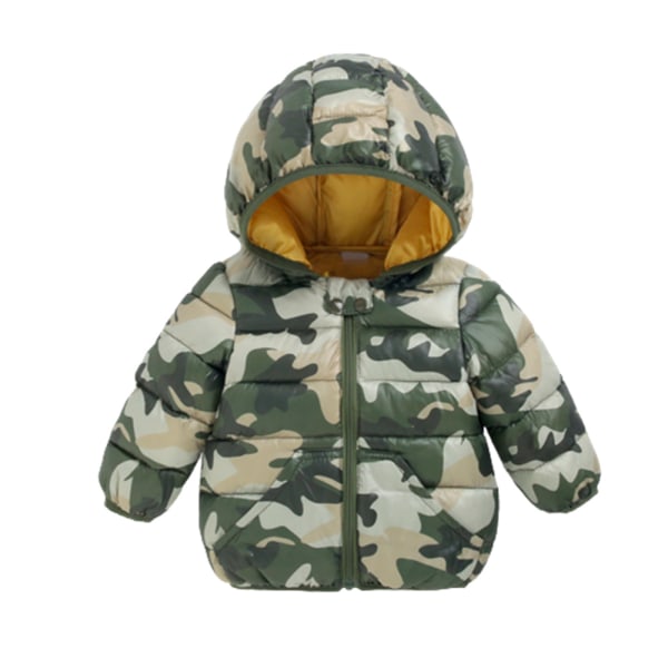 Kid's Winter Puffer Jacka med Bear Ear Hood printed kort kappa dragkedja camouflage 80cm