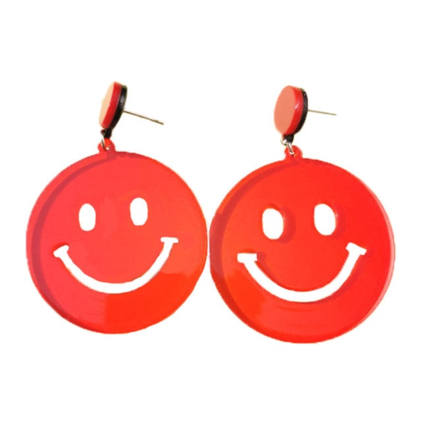 Kreativ färg tecknad leende ansikte örhängen Roliga runda akryl örhängen för fotografering rekvisita red