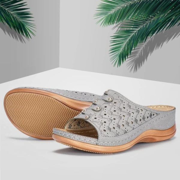 Ortopediska Tåsandaler Dam Casual Utskurna Sandaler Enfärgad Tjock Bottenslippers gray 39