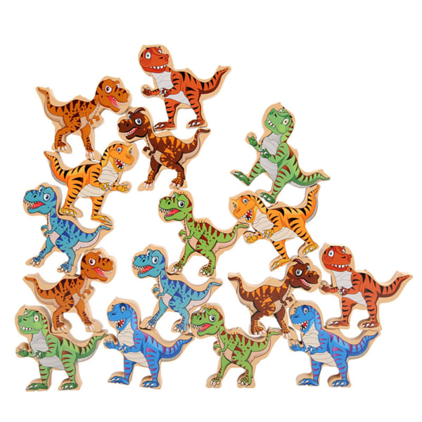 Stapling av dinosaurieblock Balance Tower Game Animal Wooden Education Toy for Kids 16pcs blocks