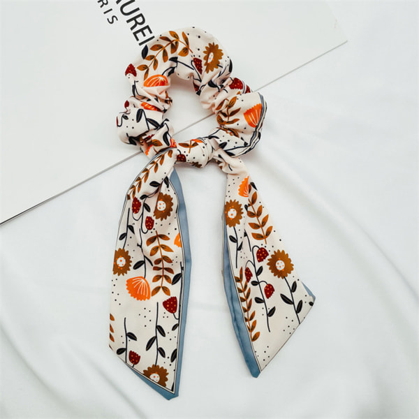 2st vintage print Scrunchies Elegant satinband hårband för kvinnors hårdekoration orange