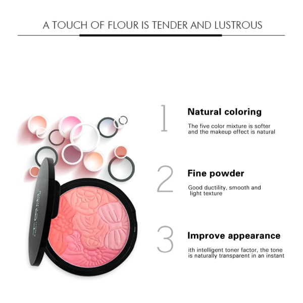 5 färger Face Blush Palette Långvarig silkeslen Delikat naturlig look för kvinnor 2