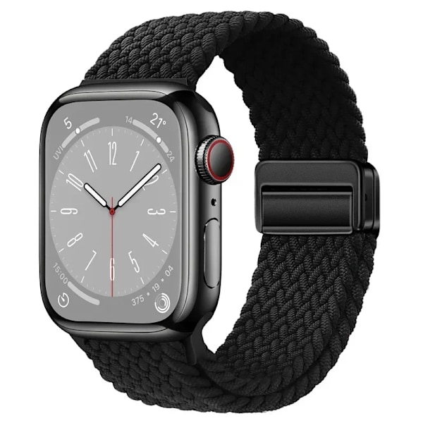 Nylonflätad Loop Rem för Apple Watch 10 9 8 7 45mm 41mm 42mm 46mm Ultra 2 49mm Magnetarmband iWatch 6 5 4 3 SE Armband Black S10-42mm 38 40 41mm