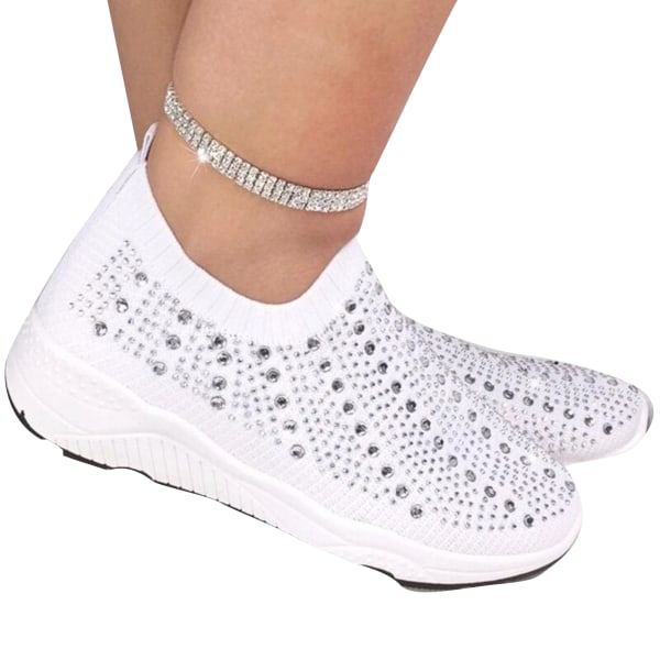 Lady Sneakers Diamond Glitter Trainers Sportlöpning Comfy Slip On Sock Skor black 38