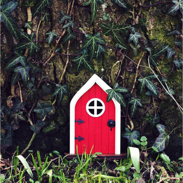 Trä älvdörr Färgglad Fairy House Door Kreativa miniatyrlandskapstillbehör för trädgård window door rainbow 1