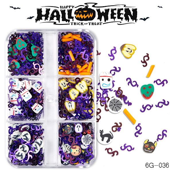 Boxad Halloween Nail Art Paljetter Nagellack Gel DIY Smycken Nagel Prydnad Set 36