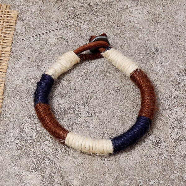 Bohemisk etnisk stil handvävt armband Färgglada sömmar hamprep Armband för män white
