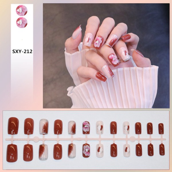 24st Blankt mild röd falsk nagel Delikat kronblad Fake nagel för kvinnor och flickor glue models