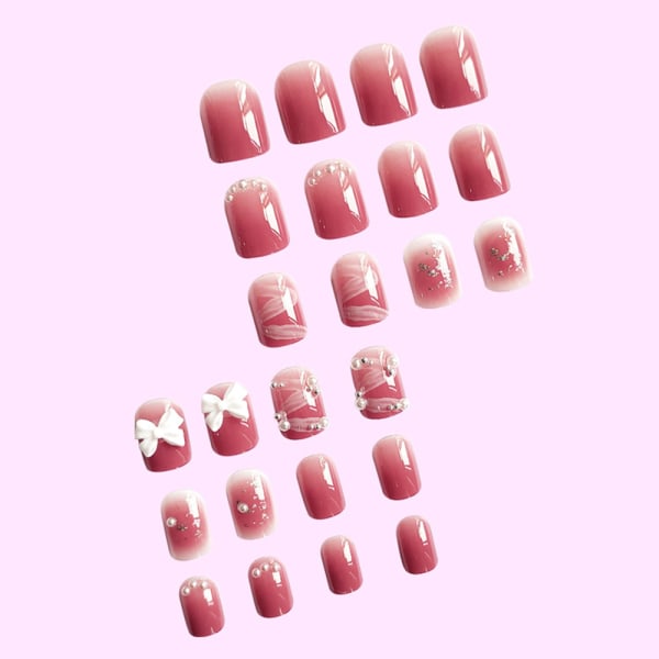 24st glansig mild rosa falsk nagel Delikat rosett falsk nagel för kvinnor och flickor glue models