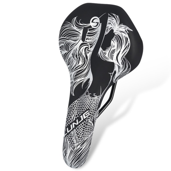 Smal cykelsits hög elastisk svampcykelsadel Vattentät PU- cover med print cykeldelar mermaid black m