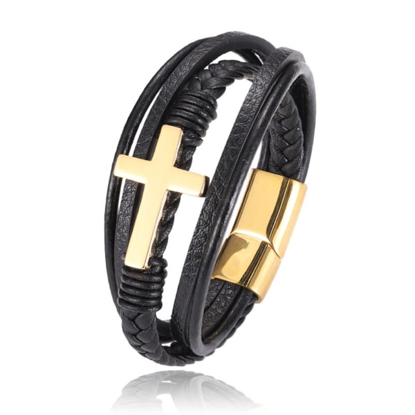 Faith Luxury Cross Design Armband i rostfritt stål för män Läderarmband gold