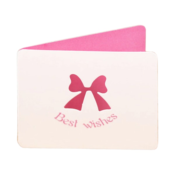 Rosa rosett gratulationskort DIY handskrivet kort Vikbart 3D Alla hjärtans dag-vykort pink bow unpackaged