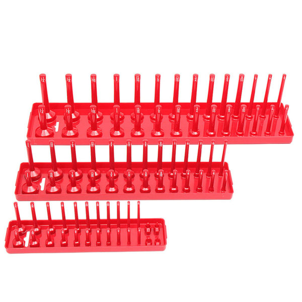 3st 90 uttag Metrisk/SAE uttagshållare Brick Drive Direct Rail Rack Verktygslåda 3pcs sae red