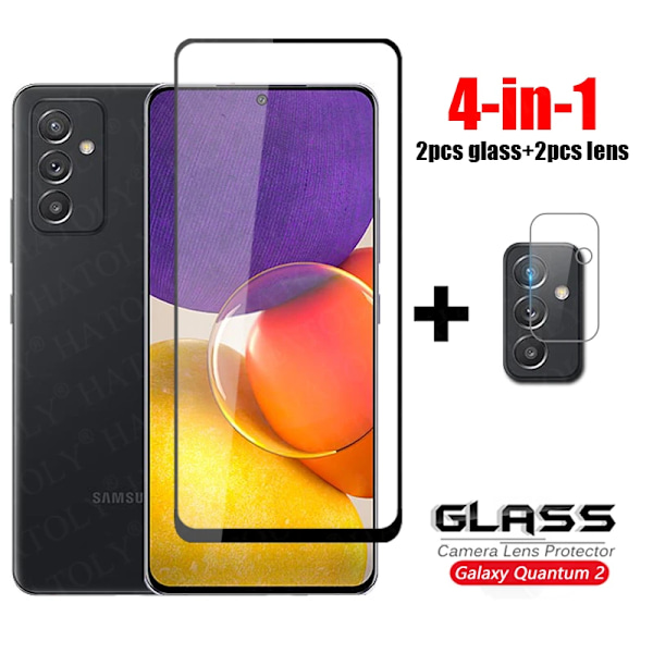 Heltäckande härdat glas för Samsung Galaxy Quantum 2, skärmskydd och kameraglass för Samsung Galaxy A Quantum 2 Galaxy A Quantum 2 Glass and 2 Lens