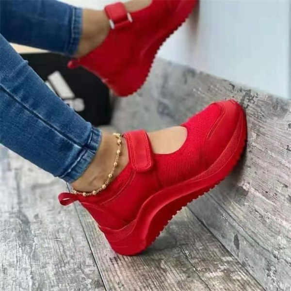 Casual andas krok-och-ögla tjock sula Cutout Mesh Walking Shoes för kvinnor red 38