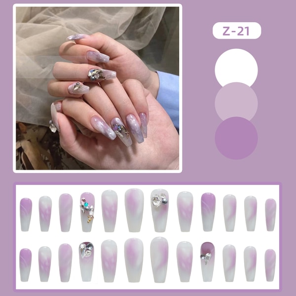 24ST Lång lösnagel Lila Spar Decor Varaktig fingernagel Bärbar för kvinnor jelly glue model