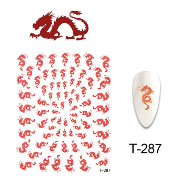 Nya 3D-nagelklistermärken Dragons Design självhäftande vattenöverföringsdekaler DIY Nail Art t-287