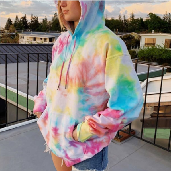 Tie Dye Sweatshirt Långärmad Dragsko Pullover Toppar Lös Casual Sweatshirt För 2xl multicolour