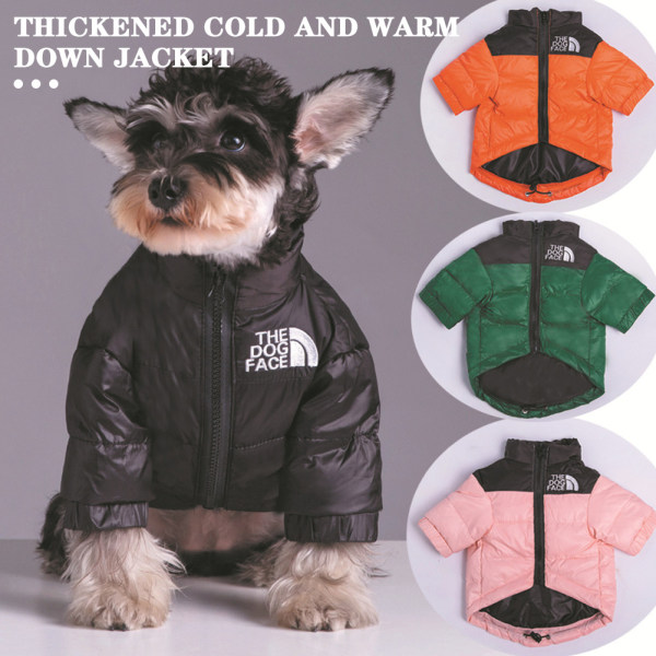 The Dogs Face Puffer Coat Tjock Varm utomhus Djurkläder Vinter Vindtät Mode Husdjursdräkt för Liten Medium Stor Hund black l