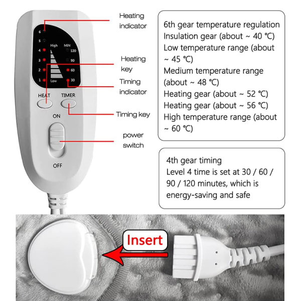 Elektrisk uppvärmd fotvärmare med 6 temperaturinställningar och 4 timerinställningar Tvättbar dark grey eu plug