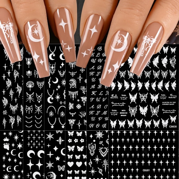 12/6/4 st Marmor 3D Nagelsticker Bronzing Våglinjer Bläck Blomstrande Sliders Blommor Fjäril Självhäftande Dekaler Manikyr Dekoration NLS286-S1-03(12pcs)