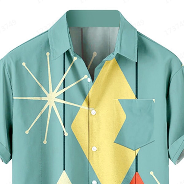 Herrskjorta Button Down Rockabilly Style Summer Tops Strandkläder med ficka l