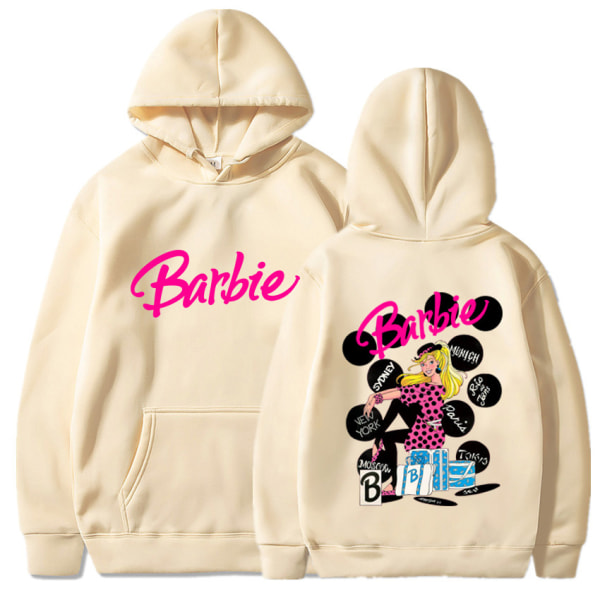 Barbie Dam Velvet Tröja Enfärgad Bokstavstryckt Känguruficka Dragsko Tryckt Hoodie white xl