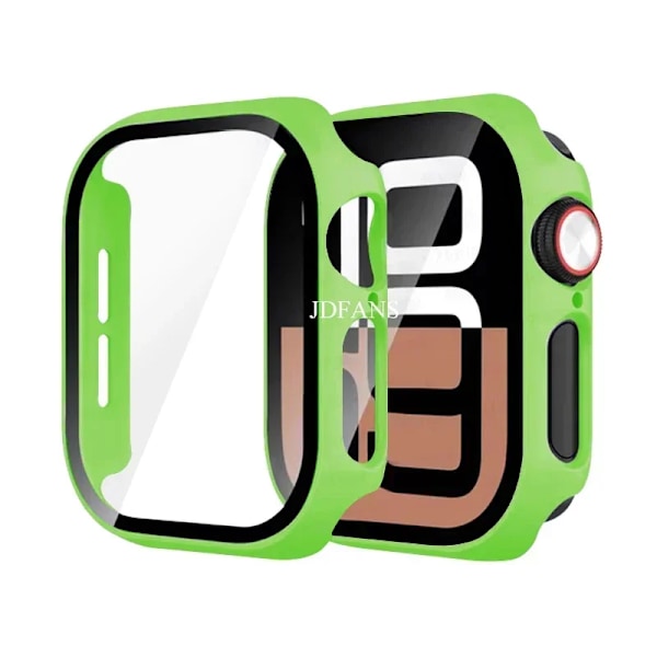 Skärmskydd för Apple Watch-fodral 46MM 42MM HD Härdat Glas med Hård PC Stötfångare Skal för iWatch Serie 10 Skyddsfodral 11 Fluorescent green Series 10 42mm