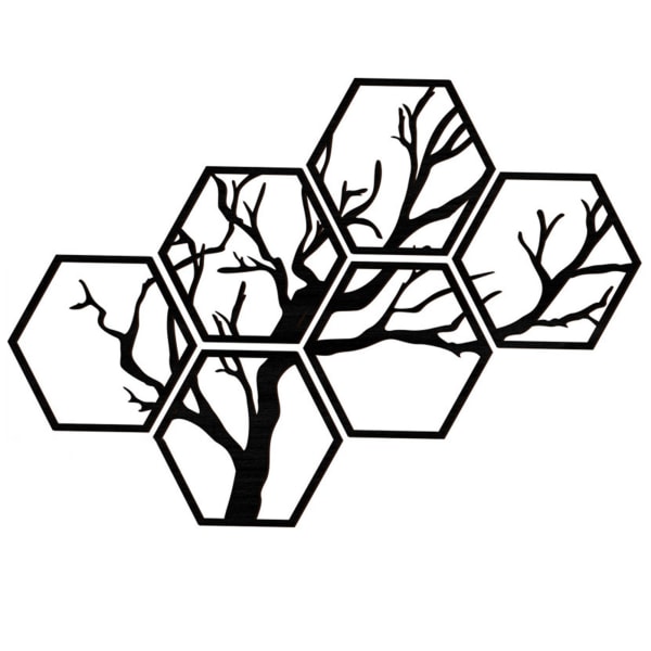 Hexagon Assemble Wooden Tree-Shaped Wall Stickers Black Lacquer Hexagon Wall Decor for Kids Bedroom Baby Nursery Classroom default