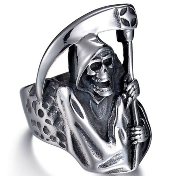 Manliga Ringar Retro Gothic Halloween Accessoarer Trendiga Grim Reaper Skull Sickle Alloy 10