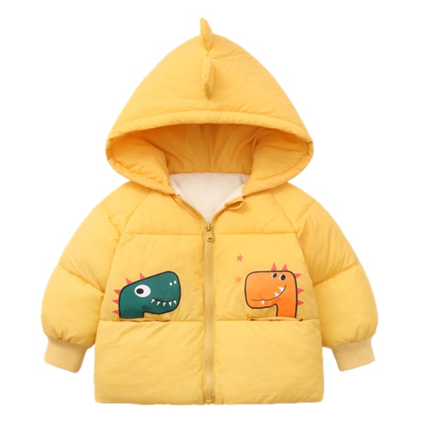 Hoodie för barn Pufferjacka plyschfodrad printed vinterkort kappa med huva yellow 120cm