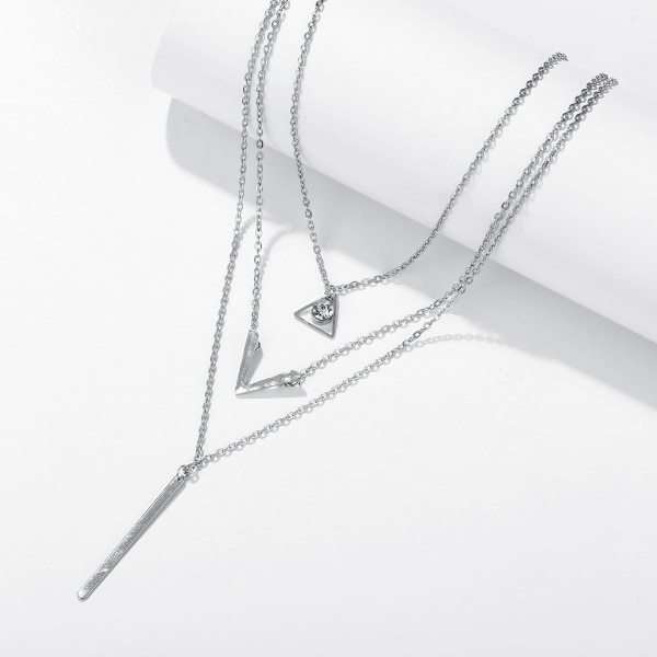 Trippellager Geometrisk Choker Multilayer Minimalistiskt hänge Halsband Smycken Present för a03-03-19