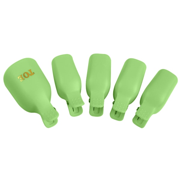 5 st plastfot tå nail art blötläggande cap Clip UV Gel Polish Remover Wrap Tool green