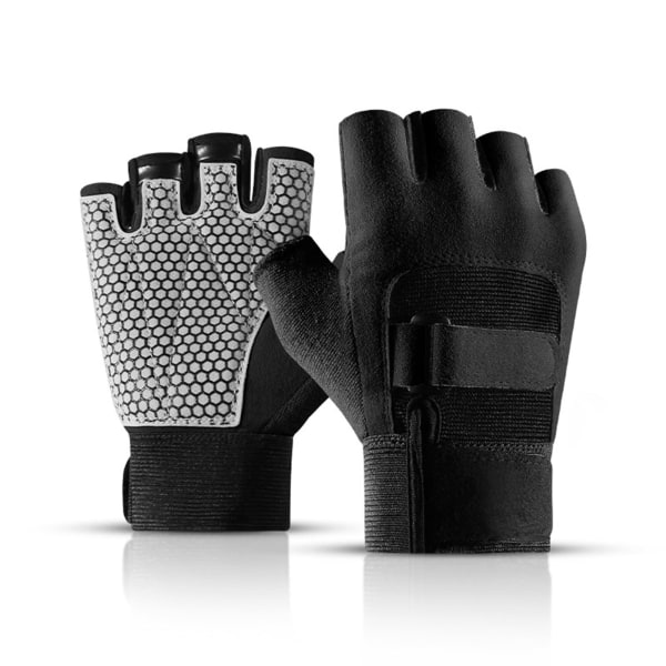Halkfria halvfingerhandskar med handledsstöd Vadderade Fitness Kort öppet finger black xl