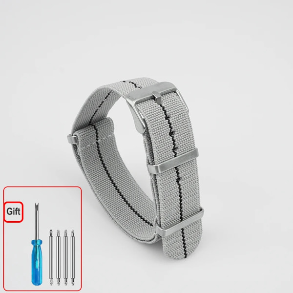 Tvättbart elastiskt nylonarmband för IWC Seiko 60-tals franska trupper fallskärmsväska rem 18mm 20mm 22mm Vattentätt utomhusarmband Grey Black-Steel 18mm