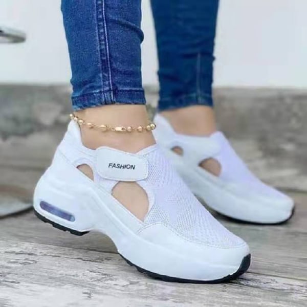 Sneakers damer Flygande vävda mesh -plattformssneaker för par snörning promenadskor Casual white 37