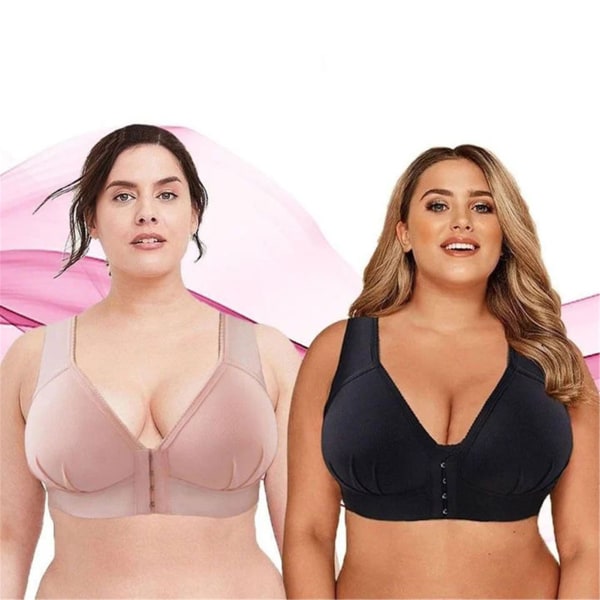 Plus Size Front Stängning Elastisk Push Up Comfort BH Dam Trådlös BH l beige